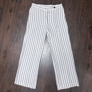 J JILL WHITE LINEN BLEND BLACK STRIPES WIDE LEG PANTS